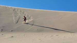 Tough getting down the steep sand